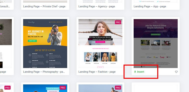 نماذج صفحات الهبوط المتاحة في Elementor